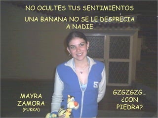 MAYRA ZAMORA (PUKKA) NO OCULTES TUS SENTIMIENTOS UNA BANANA NO SE LE DESPRECIA A NADIE GZGZGZG… ¿CON PIEDRA? 