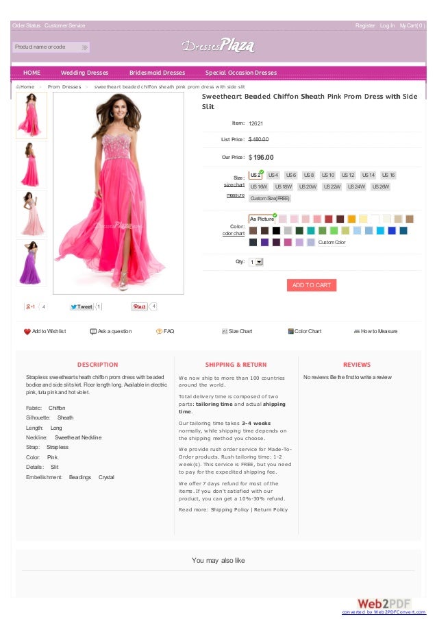 Pink Prom Dress with Side Slit at Dressesplaza.com