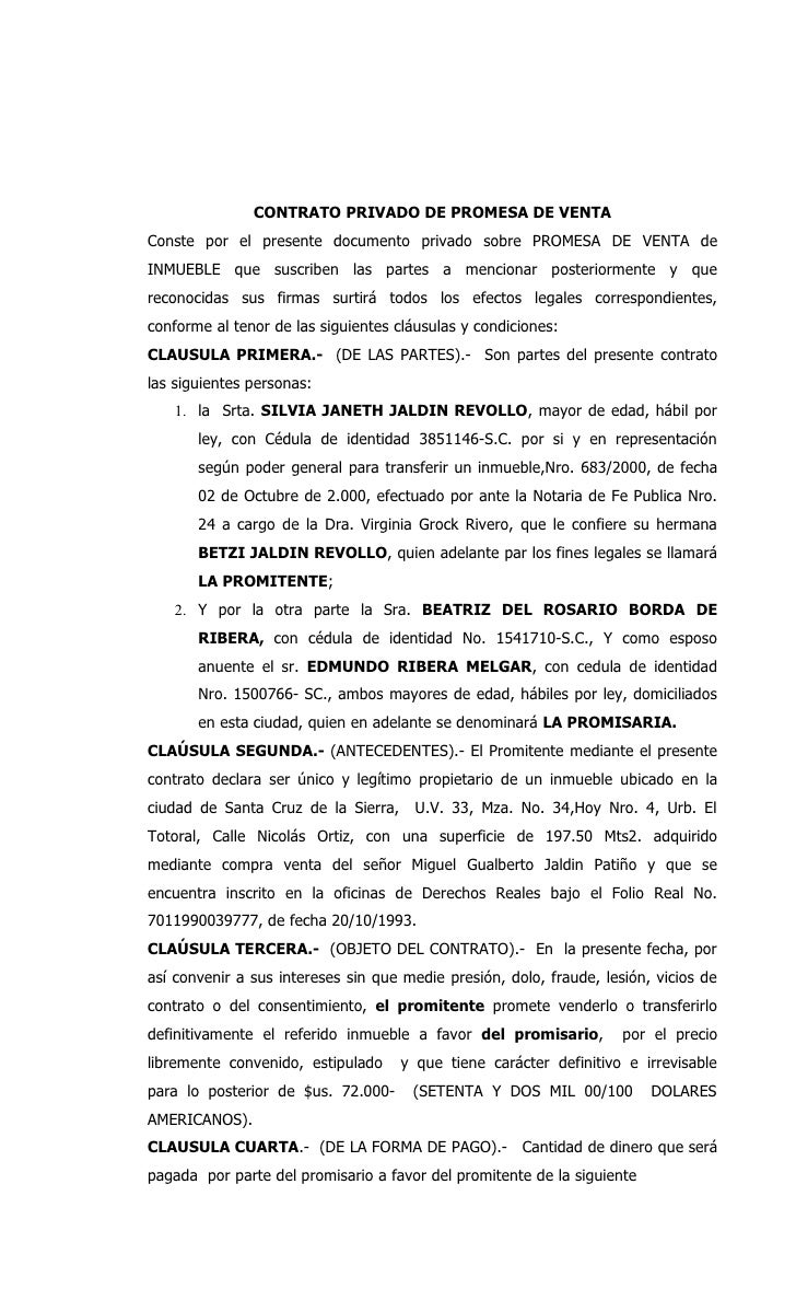 Promesa de venta de silvia jaldin