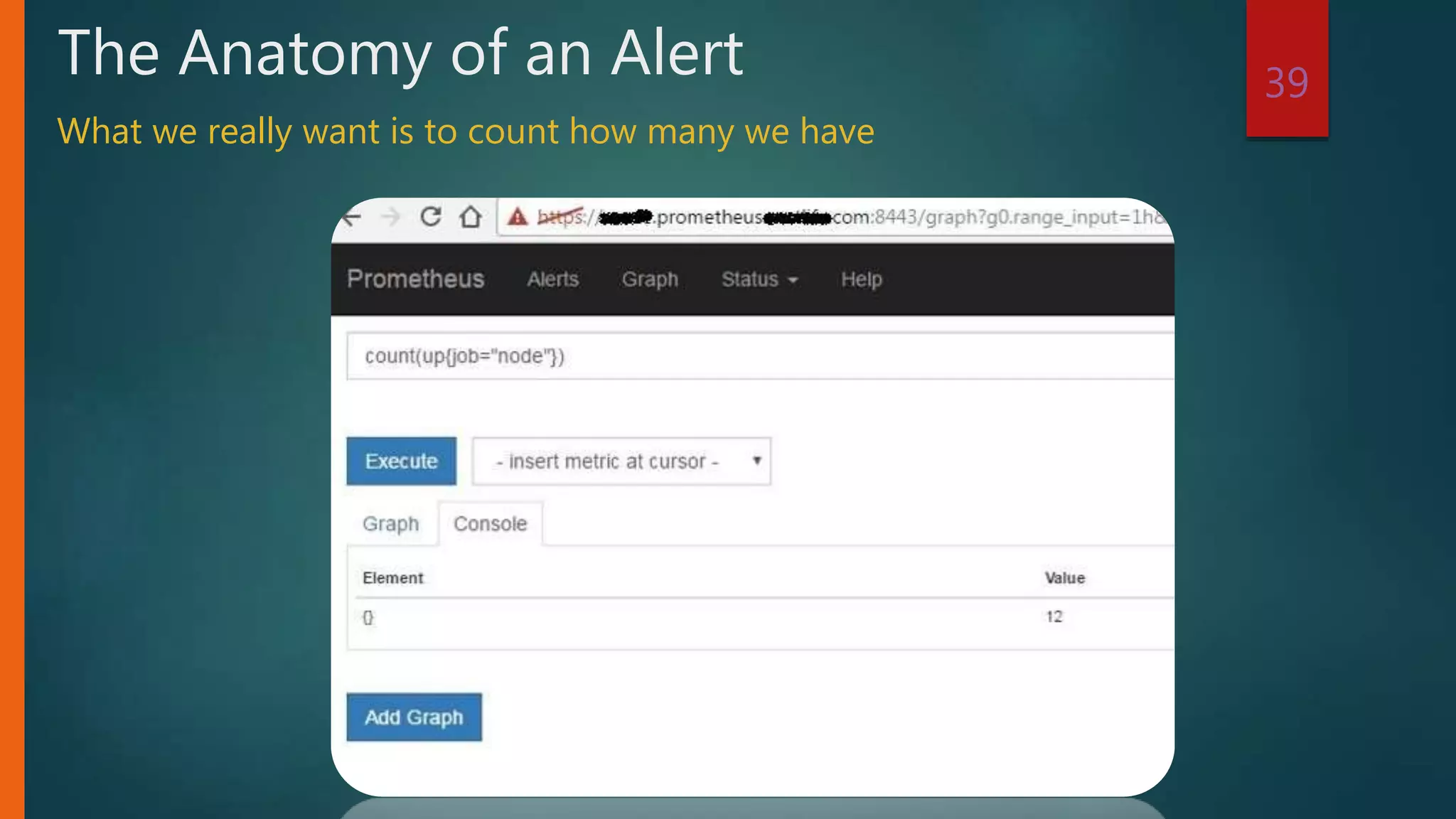 39
The Anatomy of an Alert
What we really want is to count how many we have
 