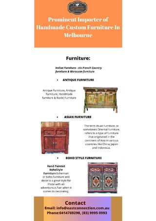 Prominent Importer of Homemade Custom Furniture in Melbourne - East Connection