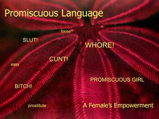 Promiscuous Language A Female’s Empowerment SLUT! CUNT! WHORE! BITCH! PROMISCUOUS GIRL easy loose prostitute 