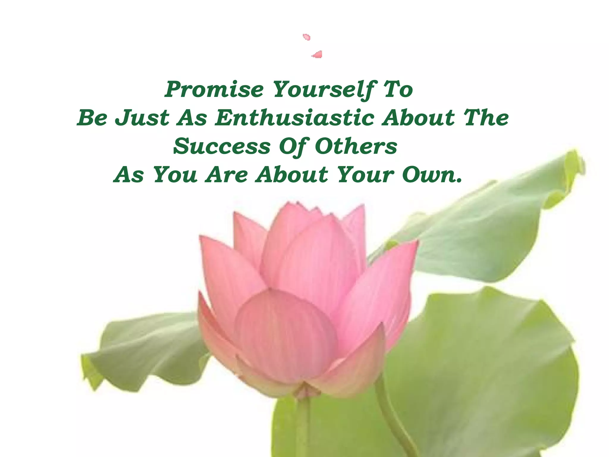 Promise Yourself To 
Be Just As Enthusiastic About The 
Success Of Others 
As You Are About Your Own. 
 