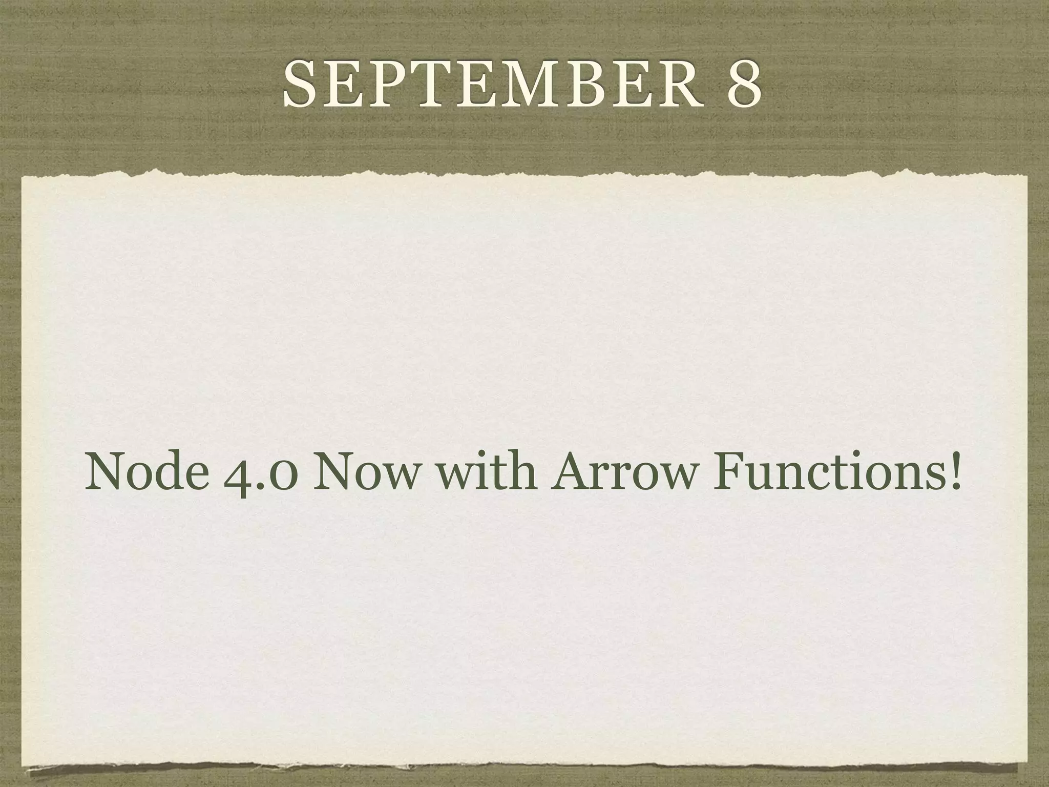 SEPTEMBER 8
Node 4.0 Now with Arrow Functions!
 