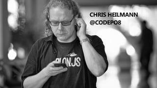 Of innovation and impatience
Chris Heilmann @codepo8, Future Decoded, London, Nov 2015
CHRIS HEILMANN
@CODEPO8
 