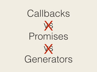 Callbacks
vs
Promises
vs
Generators
x
x
 
