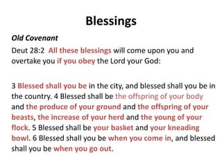 Sacrifice Frequency
Old Covenant
Hebrews 10:1 For the Law, since it has only a shadow of the
good things to come and not the very form of things, can
never, by the same sacrifices which they offer
CONTINUALLY year by year, make perfect those who draw
near. 2 Otherwise, would they not have ceased to be
offered, because the worshipers, having once been
cleansed, would no longer have had consciousness of sins?
New Covenant
Hebrews 10:12 But He, having offered ONE sacrifice for sins
FOR ALL TIME, sat down at the right hand of God.
 