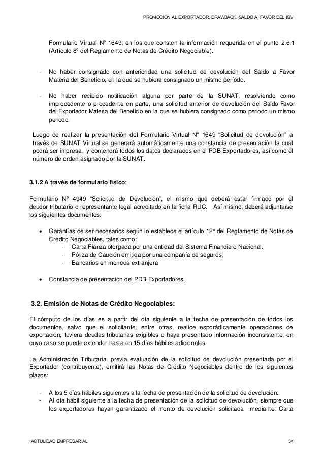 Promoción al exportador. drawback. saldo a favor