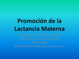 Promoción de la
Lactancia Materna
SALUD SEXUAL Y REPRODUCTIVA I
DOCENTE: Lourdes NECIOSUP
Montenegro
MAESTRANTE: Rodríguez Stuart Larisa
 