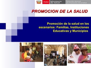 Promoción de la salud en los
escenarios: Familias, Instituciones
Educativas y Municipios
PROMOCION DE LA SALUDPROMOCION DE LA SALUD
 