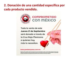Dra. Alicia De la Peña
2. Donación de una cantidad específica por
cada producto vendido.
 