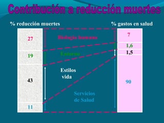 27 Biología humana
7
11
Servicios
de Salud
9043
Estilos
vida
1,5
19 Entorno
% reducción muertes % gastos en salud
1,6
 