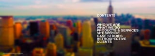 omomediapr
WHO WE ARE
WHAT WE DO
PRODUCTS & SERVICES
CASE STUDIES
RETROSPECTIVE
CLIENTS
SITE SPECIFIC
CONTENTS
www.promomediaconcepts.com 212.265.5431
 