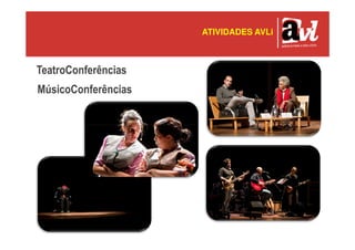 ATIVIDADES AVLi



TeatroConferências
MúsicoConferências
 