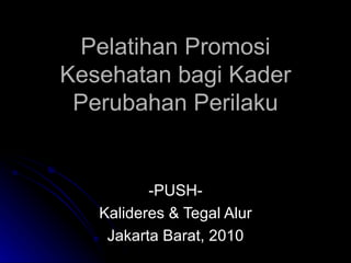 Pelatihan Promosi Kesehatan bagi Kader Perubahan Perilaku -PUSH- Kalideres & Tegal Alur Jakarta Barat, 2010 