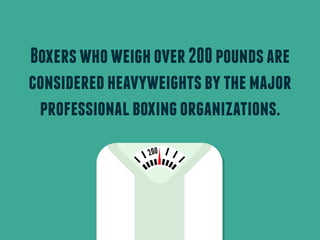 Boxers who weigh over 200 pounds are 
considered heavyweights by the major 
professional boxing organizations. 
200 200 
 
