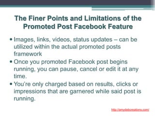 Promote your facebook page through the facebook promoted posts feature