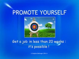 PROMOTE YOURSELF
Get a job in less than 20 weeks :
it’s possible !
© Stephan Bellanger 2014 ©
 