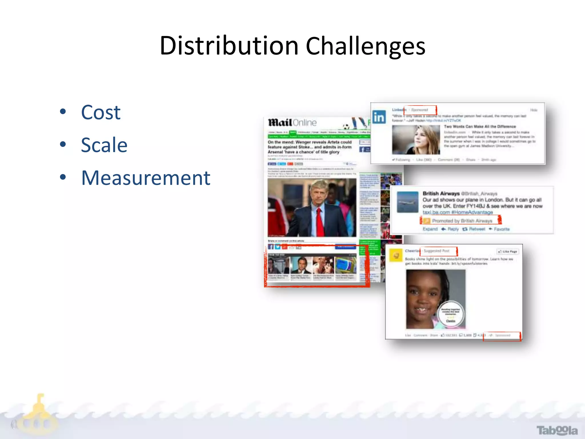Distribution Challenges
• Cost
• Scale
• Measurement
 
