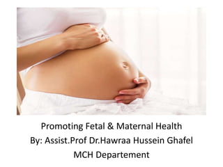 Promoting Fetal & Maternal Health
By: Assist.Prof Dr.Hawraa Hussein Ghafel
MCH Departement
 