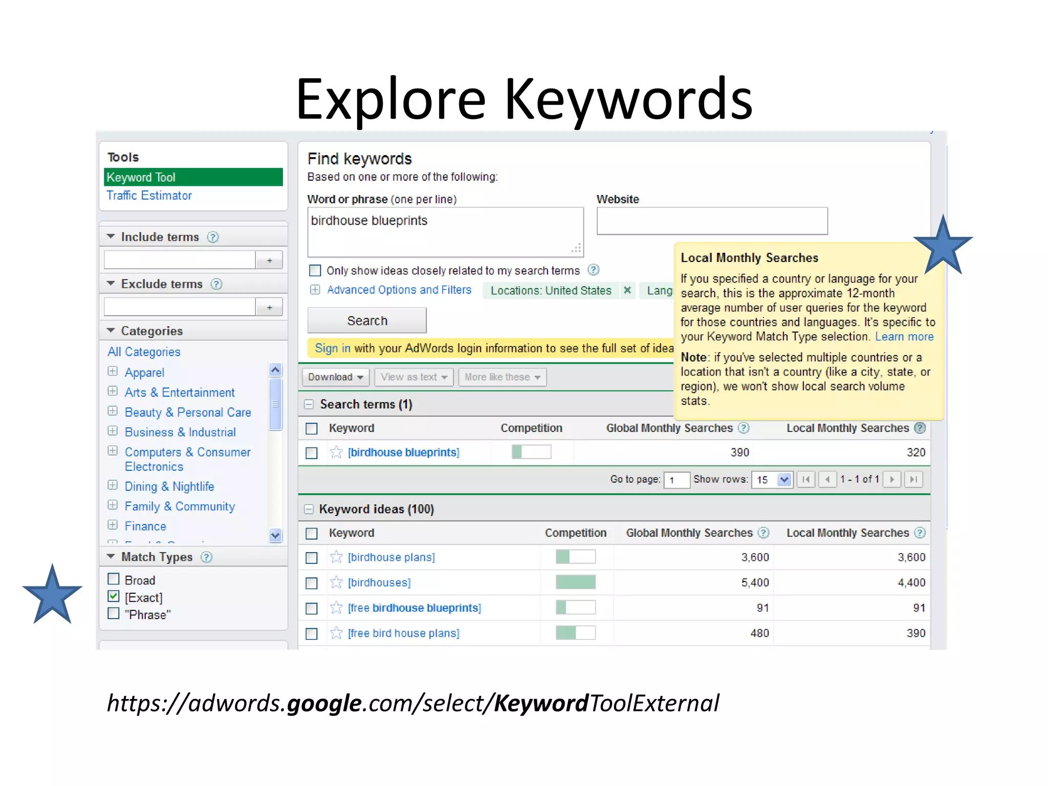 Explore Keywords




https://adwords.google.com/select/KeywordToolExternal
 
