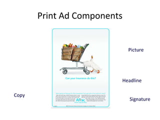 Print Ad Components


                             Picture




                         Headline

Copy
                             Signature
 