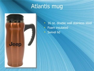 Atlantis mug 16 oz. double wall stainless steel Foam insulated Swivel lid 