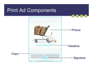Print Ad Components

Picture

Headline
Copy
Signature

 
