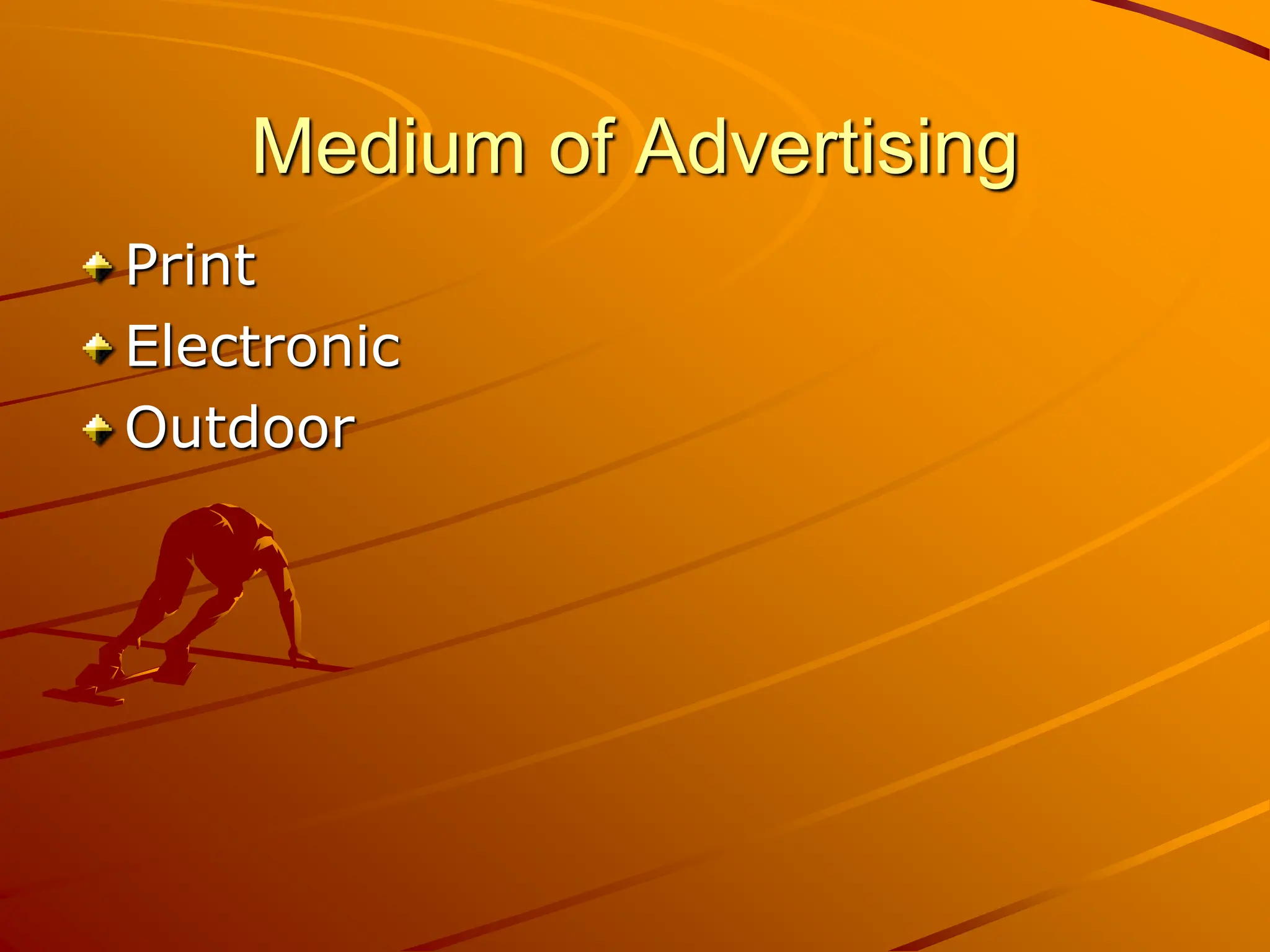 Medium of Advertising
Print
Electronic
Outdoor
 