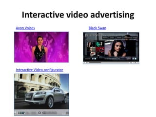 Interactive video advertising
Avon Voices                      Black Swan




Interactive Video configurator
 