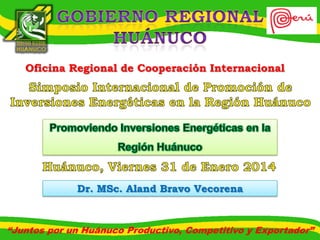 Oficina Regional de Cooperación Internacional

Dr. MSc. Aland Bravo Vecorena

“Juntos por un Huánuco Productivo, Competitivo y Exportador”

 