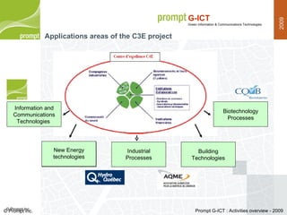 Applications areas of the C3E project © Prompt Inc. New Energy technologies Building Technologies Biotechnology Processes Information and Communications Technologies  Industrial Processes New Energy technologies 