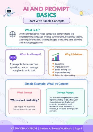 How to Write Correct Prompts | 10-Page Student AI Prompt Guide by CA ...