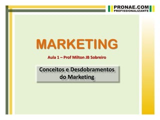 MARKETING
  Aula 1 – Prof Milton JB Sobreiro

Conceitos e Desdobramentos
       do Marketing
 
