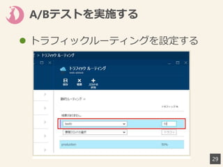 A/Bテストを実施する
29
 トラフィックルーティングを設定する
 