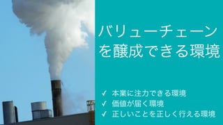 バリューチェーン
を醸成できる環境
✓ 本業に注力できる環境
✓ 価値が届く環境
✓ 正しいことを正しく行える環境
 