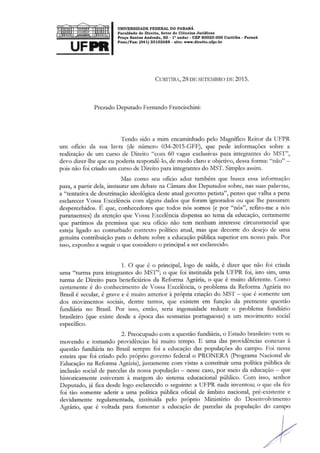 Resposta do Prof. Ricardo Marcelo Fonseca, da UFPR