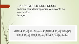 . PRONOMBRES INDEFINIDOS
Indican cantidad imprecisa o inexacta de
elementos.
Imagen
 