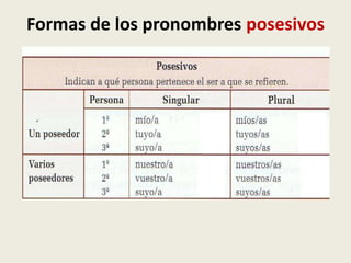 Formas de los pronombres posesivos

 