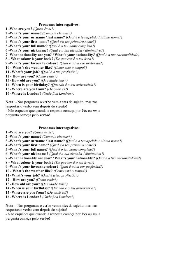 Pronomes Interrogativos Aprensentacao