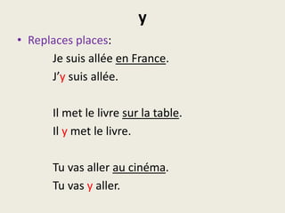 places3rd personindirect3rd persondirectdirect/indirectTumeparles.	Tu ne meparles pas.Tum’asparlé.	Tu ne m’as pas parlé.Tu vas meparler.	Tu ne vas pas meparler.Parle-moi!	Ne meparle pas!