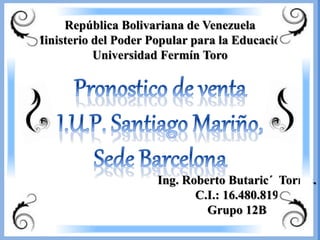 República Bolivariana de Venezuela
Ministerio del Poder Popular para la Educación.
Universidad Fermín Toro
Ing. Roberto Butaric´ Torres.
C.I.: 16.480.819
Grupo 12B
 