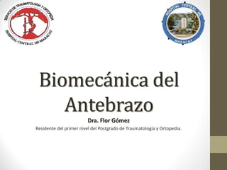 Biomecánica del
Antebrazo
Dra. Flor Gómez
Residente del primer nivel del Postgrado de Traumatología y Ortopedia.
 