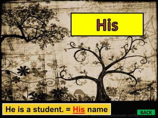 He is a student. = His name   BACK
 