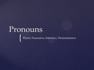 Pronouns
  {   Plural, Possessive, Intensive, Demonstrative
 