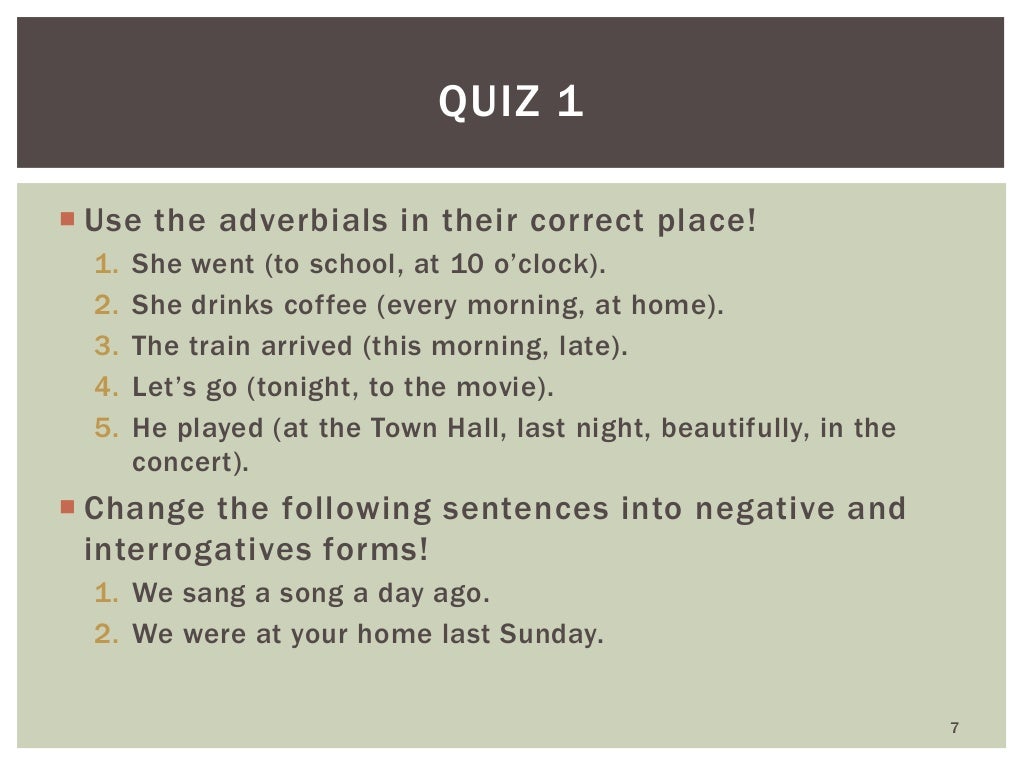Pronouns Adverbs And Simple Past Tense structure 1 