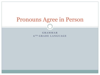 Pronouns Agree in Person

               GRAMMAR
      6 TH   GRADE LANGUAGE
 