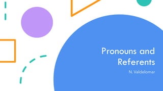 Pronouns and
Referents
N. Valdelomar
 