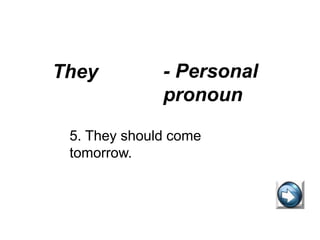 They - Personal
pronoun
5. They should come
tomorrow.
 