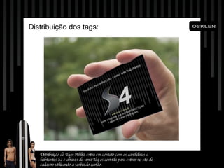 Distribuiç ão dos tags: Distribuição de Tags: A blitz entra em contato com os candidatos a habitantes S4 e através de uma Tag os convida para entrar no site de cadastro utilizando a senha do cartão. 